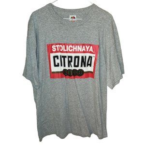 Stolichnaya Citrona Vodka T Shirt Graphic Mens Size XL Gray Short Sleeve Rare
